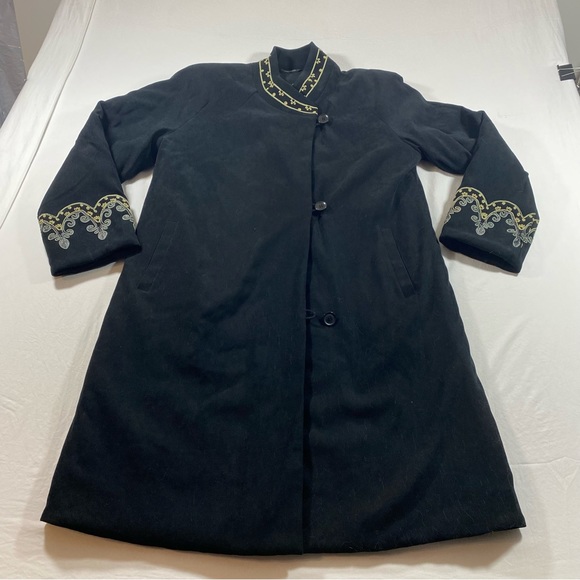 Carol Cohen Embroidered Boho Coat black faux Suede Women’s coat pockets Jacket L - Picture 13 of 14